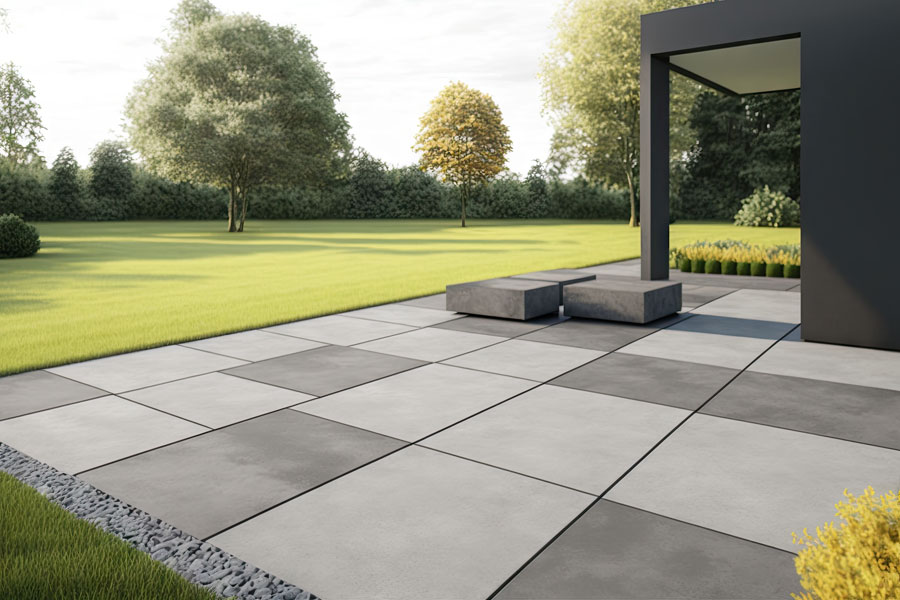 modern patio concrete slabs grey tones created with generative ai