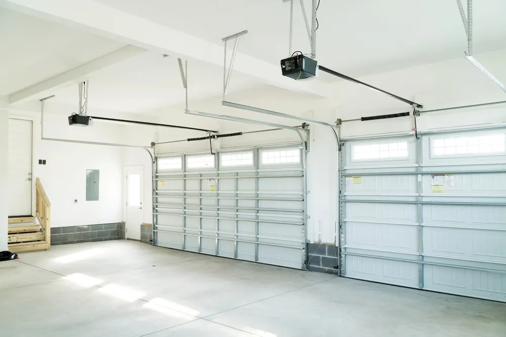 a garage with a large door