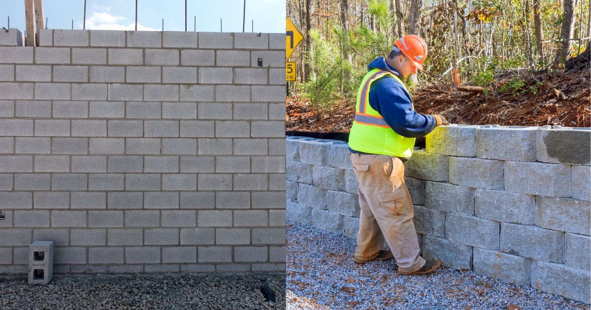 precast comparing concrete block retaining wall material